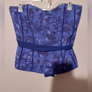 White House Black Market Floral Bustier Top Sz 8 Blue Tie Waist Whimsigoth Y2K